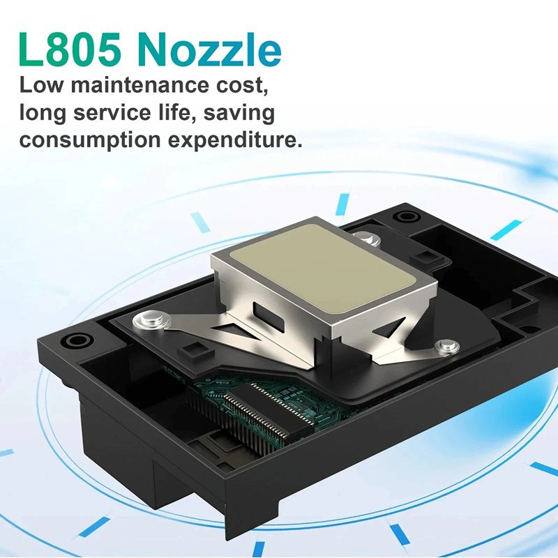 L805 nozzle component mounted in a black housing with exposed circuitry, emphasizing low maintenance and long service life.