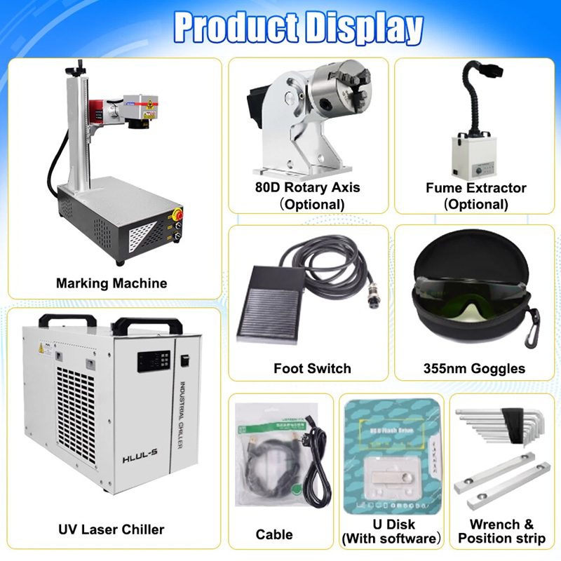 Marking machine for laser engraving (collage of accessories)